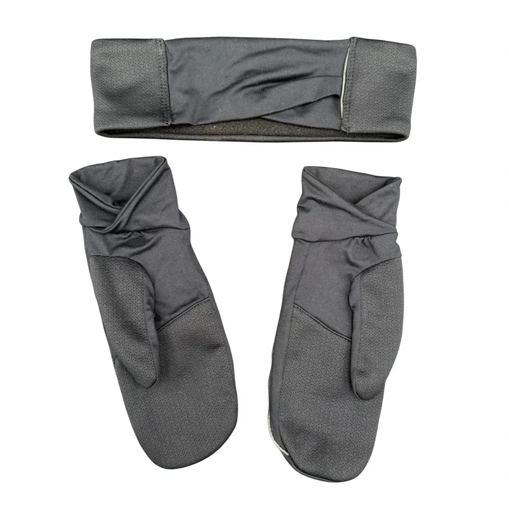 Under Armour Headband & Mitten Glove Set Women's‎ L/XL Black/Reflective Silver